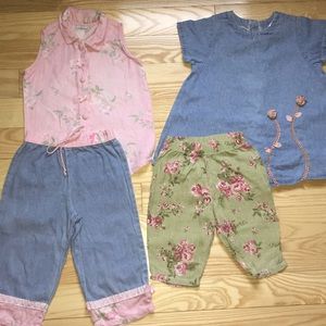 2 Vintage Linen Like Floral & Denim Capri Sets